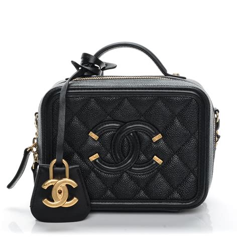 chanel filigree vanity case quilted caviar small|Chanel Beige/Black Quilted Caviar Leather Filigree Small Vanity .